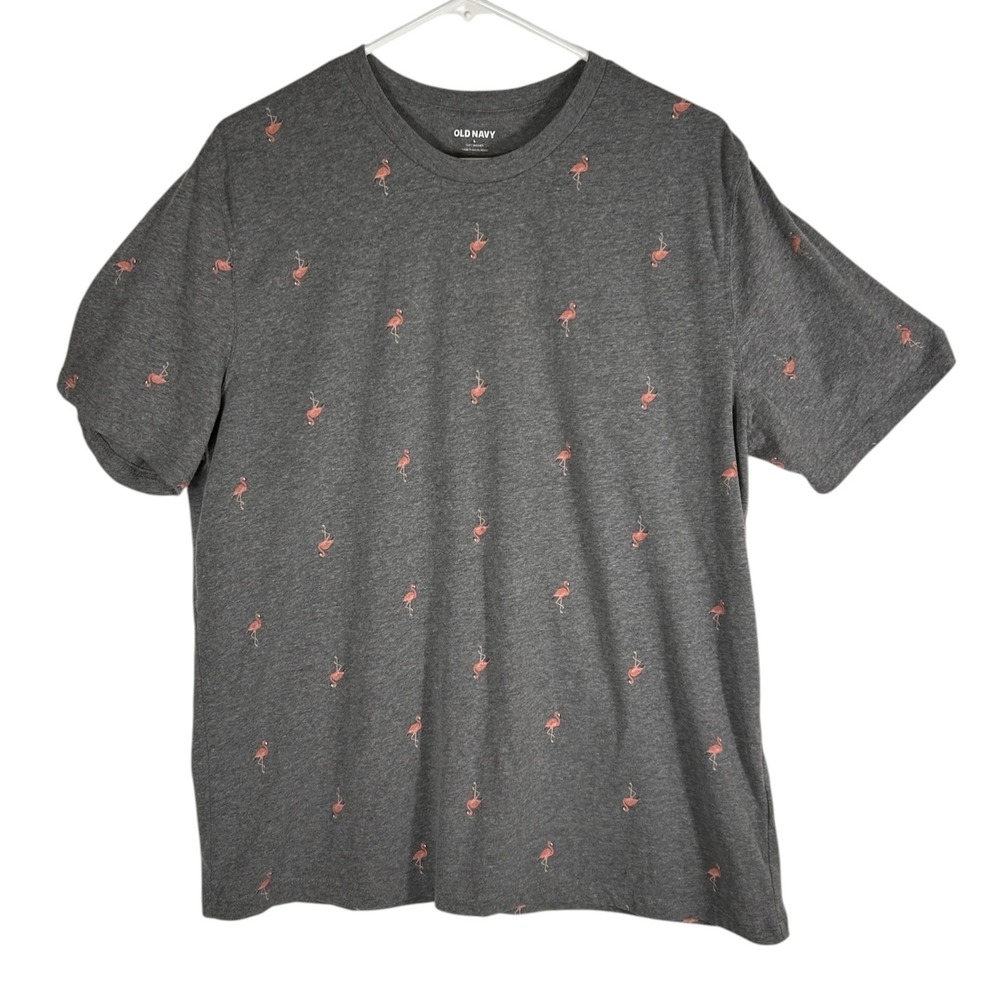 Old Navy Womens Large Gray Pink Flamingo Print Soft Washed Short Sleeve T-Shirt